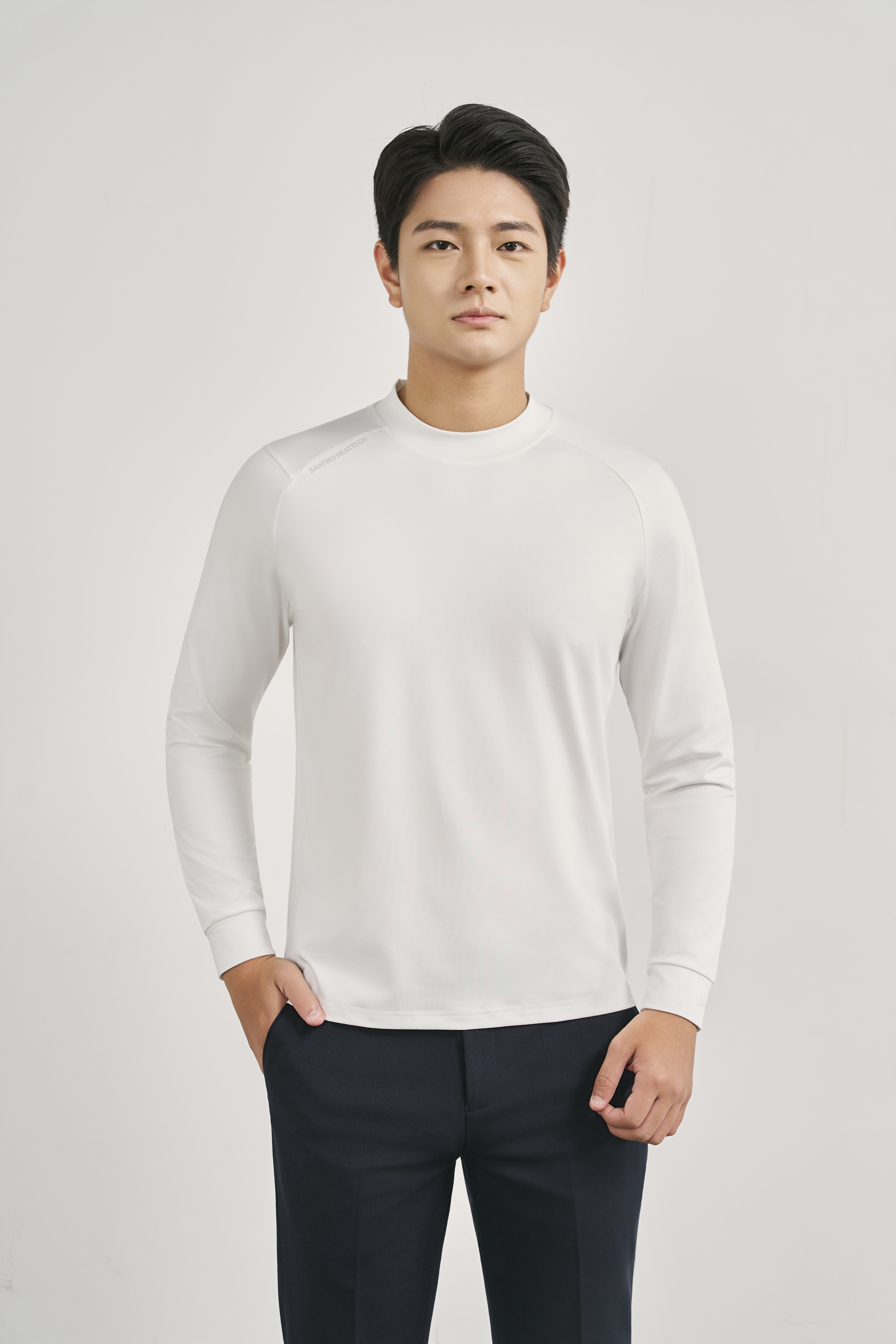 Áo giữ nhiệt nam cổ 3cm màu trắng | P915